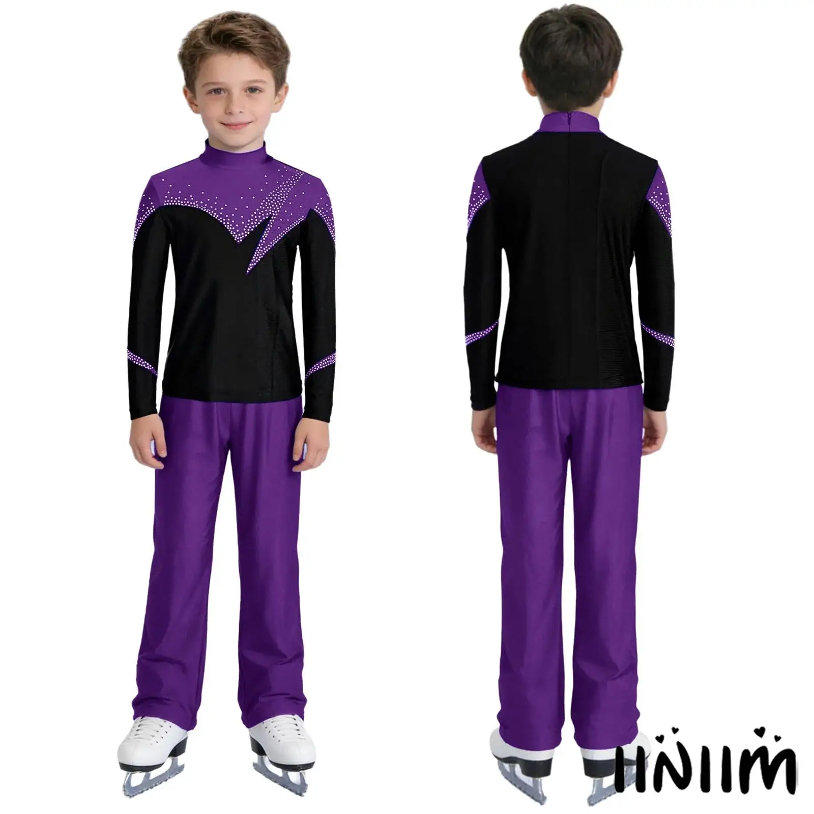 Kids Boys Figure Skating Outfit Long Sleeve Back Invisible Zipper Shiny Rhinestones Top with Pants for Performance Competition
Kids Boys Figure Skating Outfit Long Sleeve Back Invisible Zipper Shiny Rhinestones Top with Pants for Performance Competition