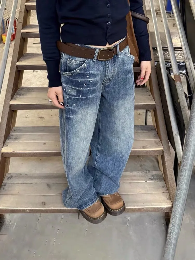 American Sle High Waist Rivet Design Women's Jeans Spring Thin Loose Wide Leg Floor-Length Pants Straight Cut Denim
American Sle High Waist Rivet Design Women's Jeans Spring Thin Loose Wide Leg Floor-Length Pants Straight Cut Denim