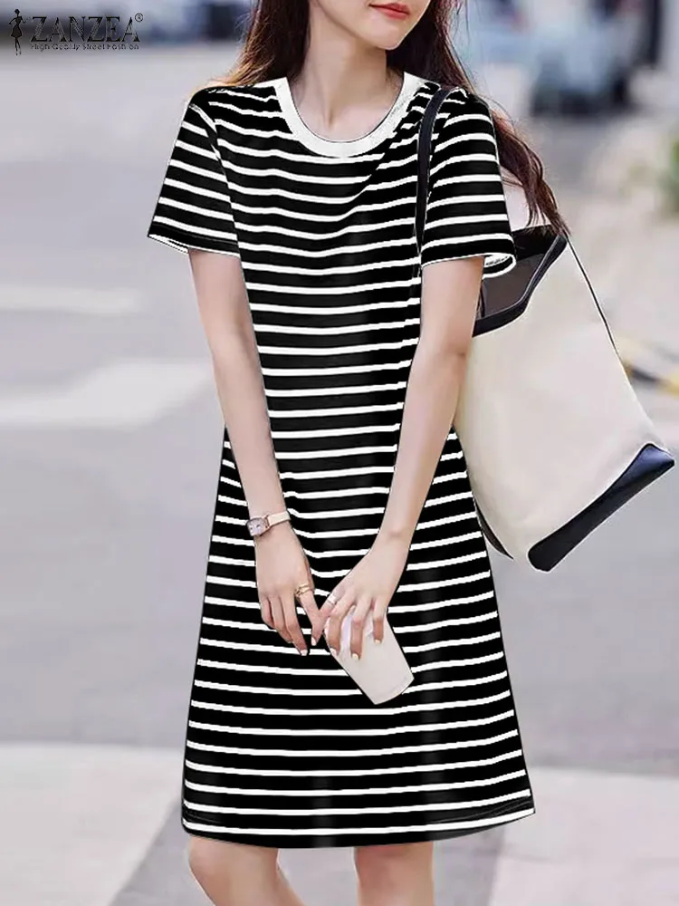 Korean Fashion Women Sundress Elegant O Neck Casual Party Holiday Knee-length Vestido ZANZEA Summer Short Sleeve Striped Dress
Korean Fashion Women Sundress Elegant O Neck Casual Party Holiday Knee-length Vestido ZANZEA Summer Short Sleeve Striped Dress