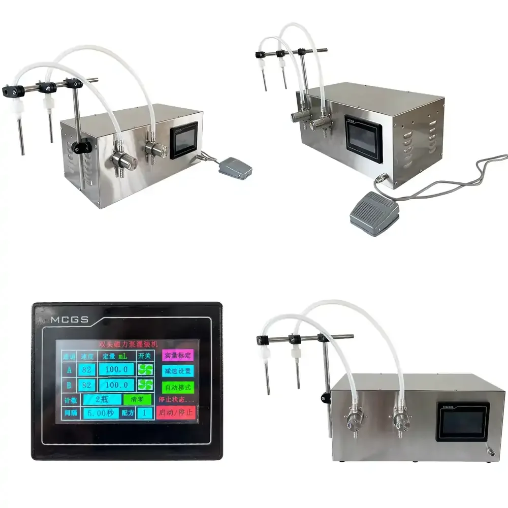 PLC Touch Screen Double Nozzles Magnetic Pump Filling Machine for Juice Spirits Disinfectant Essential Oil Bottle
PLC Touch Screen Double Nozzles Magnetic Pump Filling Machine for Juice Spirits Disinfectant Essential Oil Bottle