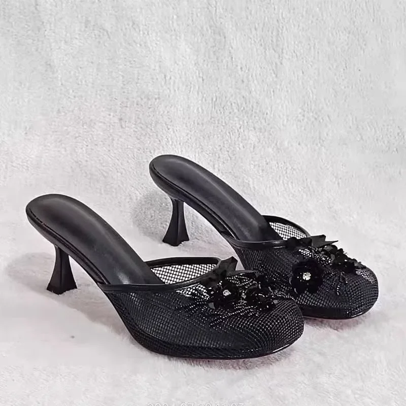 New European and American Summer Women's Mesh Flower High Heels Slippers, Women's Round Headed Outdoor Women's Cool Slippers
New European and American Summer Women's Mesh Flower High Heels Slippers, Women's Round Headed Outdoor Women's Cool Slippers