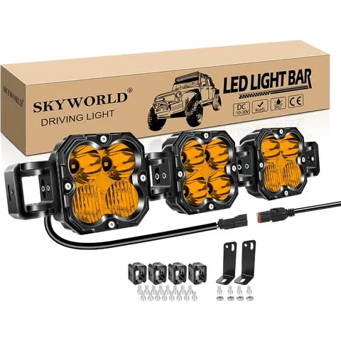 Linkable LED Pods Light Bar 21 inch 90W 7500 LM for OffRoad Driving Waterproof Fog Light with 3000K Amber Spot Flood Combo Beam