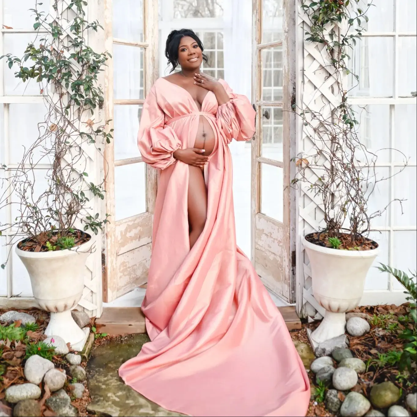 Pink Satin Pregnant Women Prom Dresses Long Sleeve Maternity Photoshoot Dress Customized Plus Size Boho vestido de novia
Pink Satin Pregnant Women Prom Dresses Long Sleeve Maternity Photoshoot Dress Customized Plus Size Boho vestido de novia