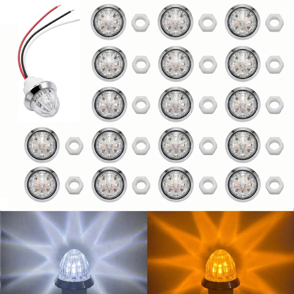 20PCS Dual Color Mini Watermelon LED Lights 3/4 Starburst Turn Signal 12-24V Truck Trailer RV Marker Clearance Lights for S
20PCS Dual Color Mini Watermelon LED Lights 3/4 Starburst Turn Signal 12-24V Truck Trailer RV Marker Clearance Lights for S