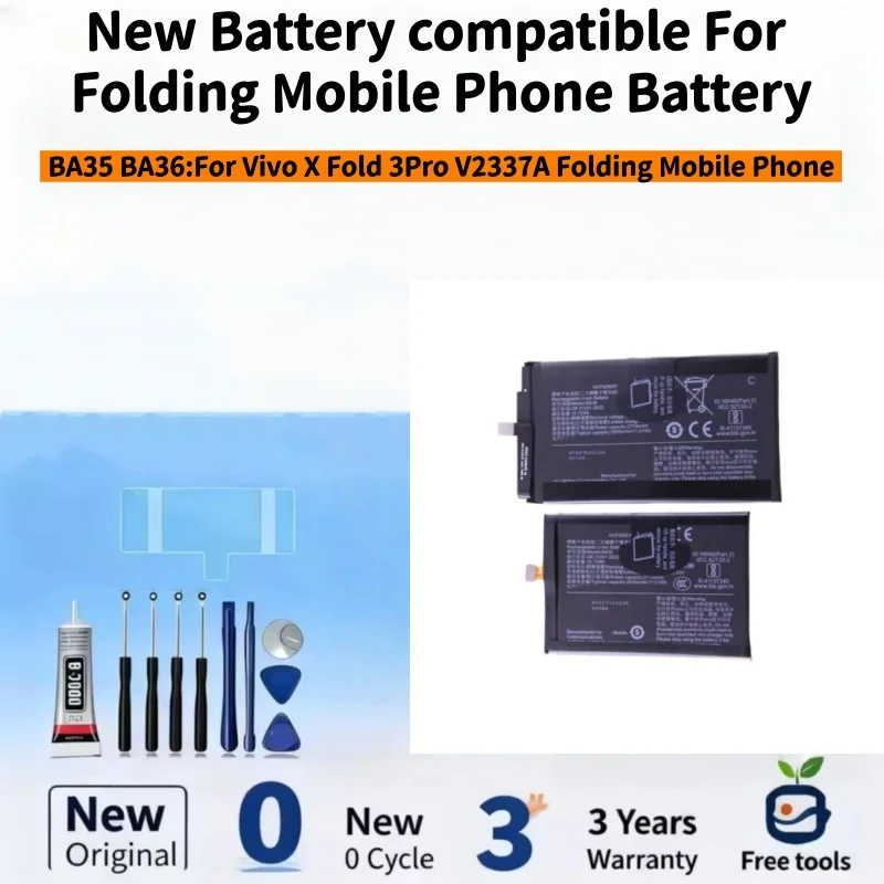 New Battery Compatible For Vivo X Fold 3Pro V2337A Folding Mobile Phone BA35/BA36 Batteries + Free Tools
New Battery Compatible For Vivo X Fold 3Pro V2337A Folding Mobile Phone BA35/BA36 Batteries + Free Tools
