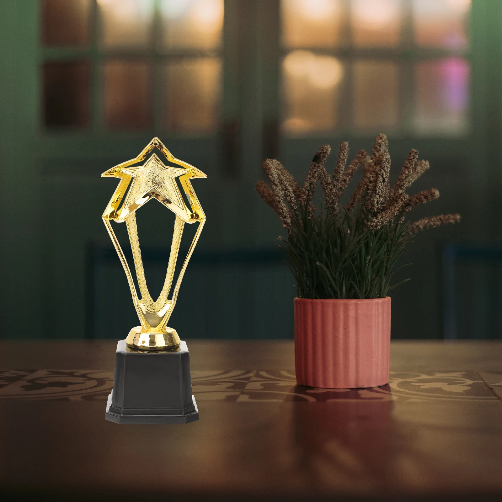 Golden 27.5cm Hollow out Star Design Award Trophy Plastic Reward Prizes Decor Competition Gift Awards Trophy with Base for Cerem
Golden 27.5cm Hollow out Star Design Award Trophy Plastic Reward Prizes Decor Competition Gift Awards Trophy with Base for Cerem