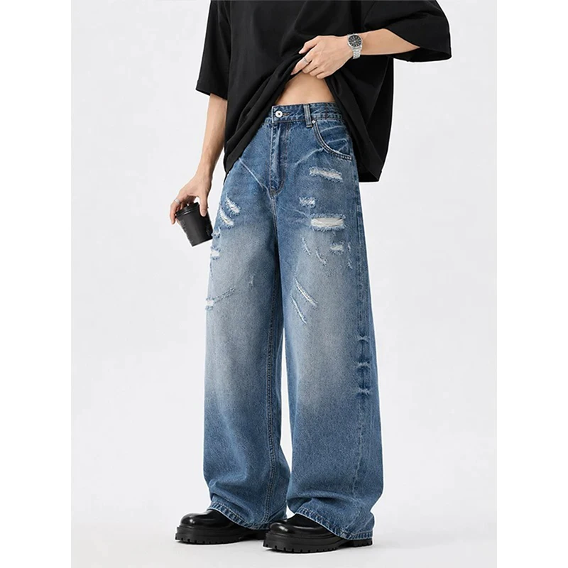 American Style Men's Distressed Jeans Faded Wash Blue Loose Wide Leg Casual Streetwear Denim Pants
American Style Men's Distressed Jeans Faded Wash Blue Loose Wide Leg Casual Streetwear Denim Pants