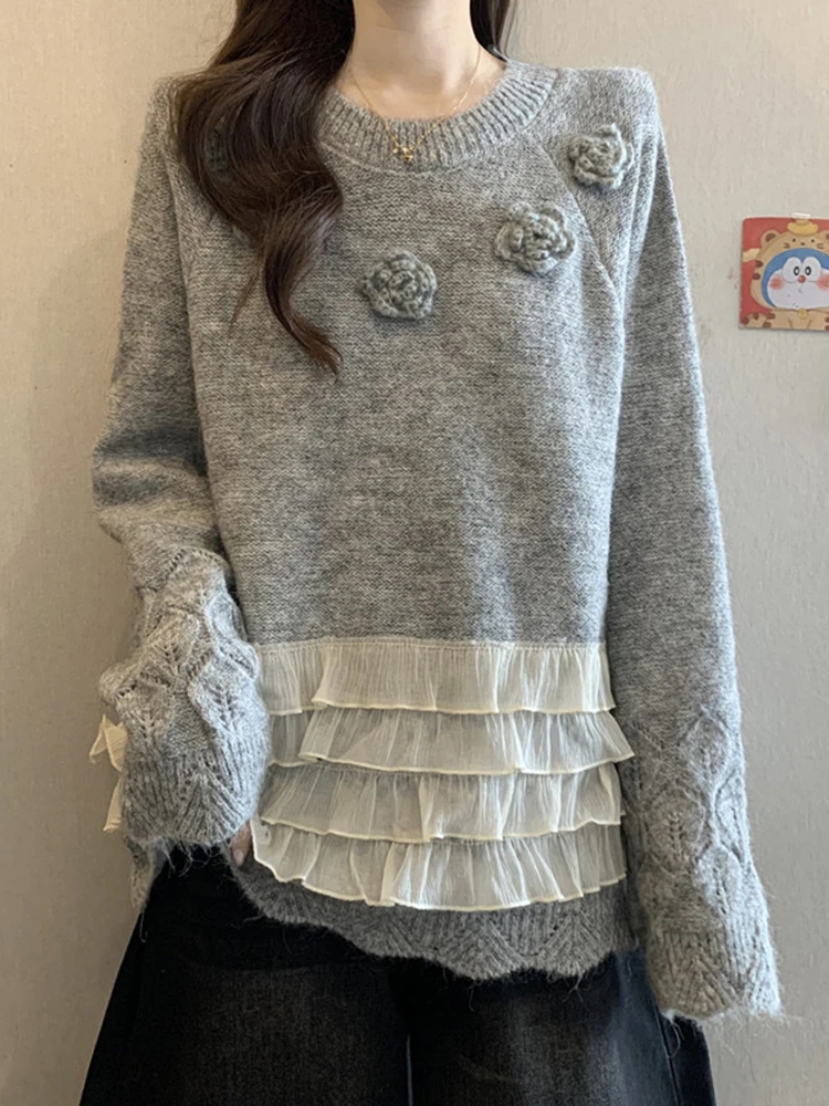 Корейский вязаный свитер с V-образным вырезом, женский свободный топ с деревянными элементами и 3D-цветочным дизайном, осенне-зимняя новинка, большие размеры
Корейский вязаный свитер с V-образным вырезом, женский свободный топ с деревянными элементами и 3D-цветочным дизайном, осенне-зимняя новинка, большие размеры