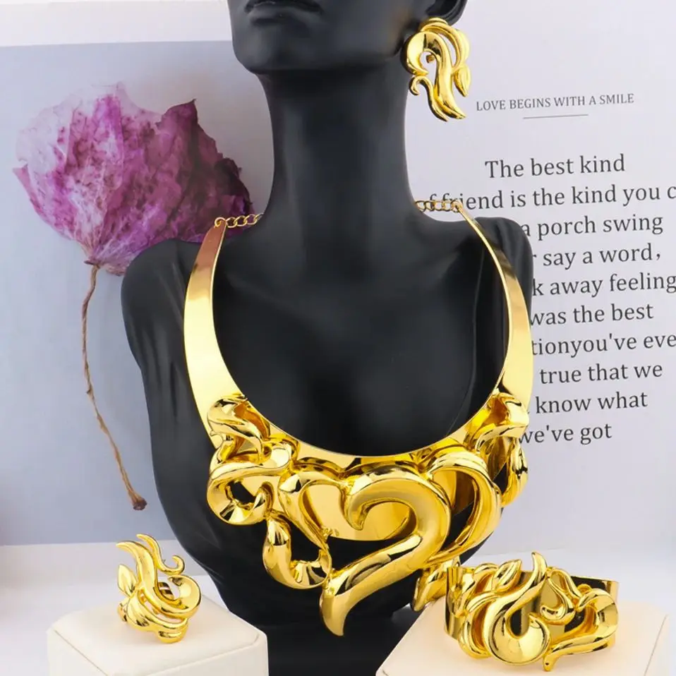 YM African Women Gold Color Fire Shape Jewelry Sets Luxurious Earrings Bangle Necklace and Ring Sets Gift For Banquet Wedding
YM African Women Gold Color Fire Shape Jewelry Sets Luxurious Earrings Bangle Necklace and Ring Sets Gift For Banquet Wedding