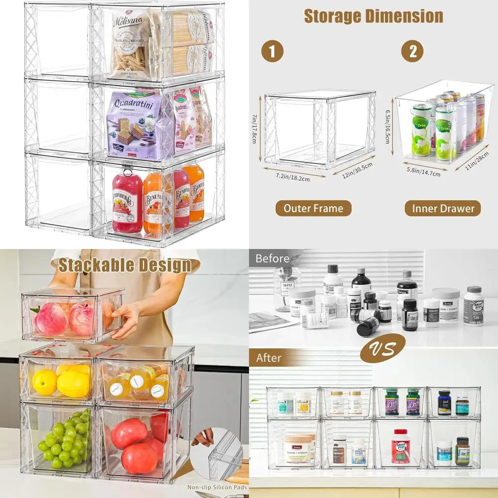 Stackable Clear Kitchen Storage Bins with Handles for Pantry, Cabinet, and Closet Organization
Stackable Clear Kitchen Storage Bins with Handles for Pantry, Cabinet, and Closet Organization