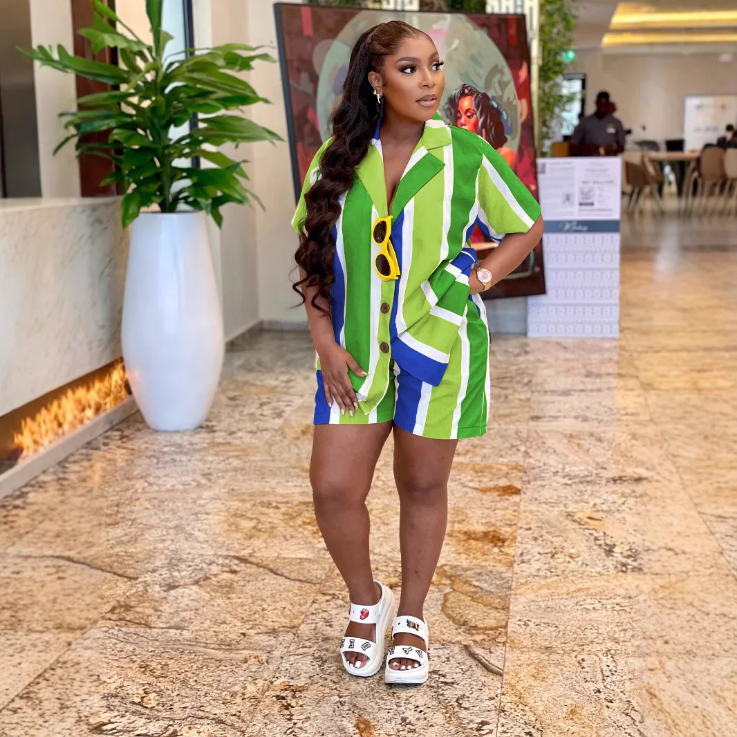 Summer Holiday Women 2 Piece Set Striped Lapel Neck Shirts Wide Shorts Matching Outfit Casual 2025 Fashion Workout Activewear
Summer Holiday Women 2 Piece Set Striped Lapel Neck Shirts Wide Shorts Matching Outfit Casual 2025 Fashion Workout Activewear