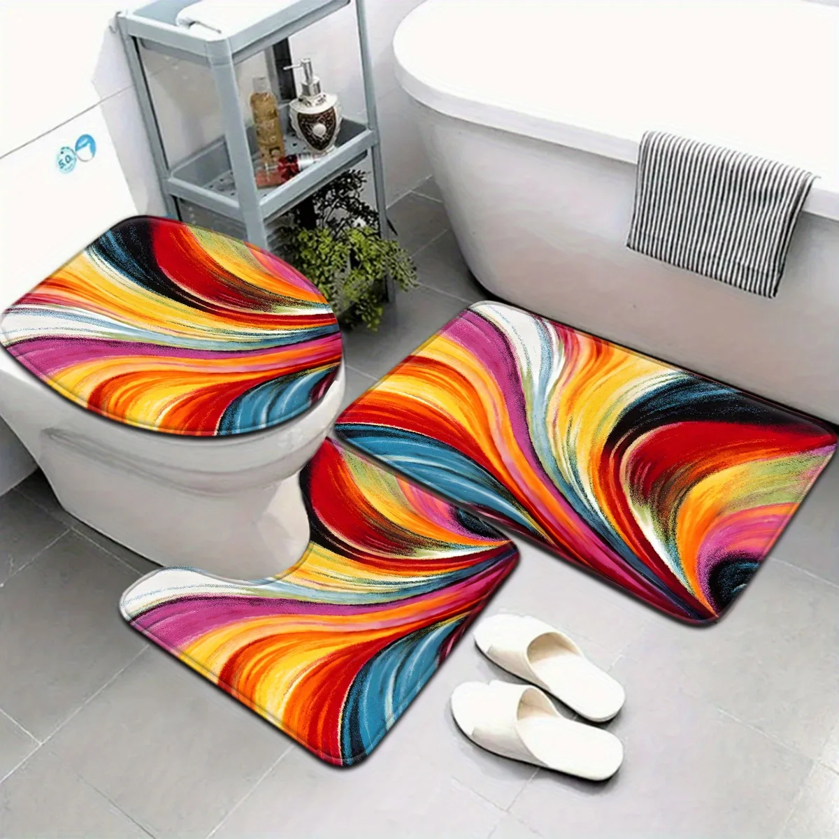 3pcs Simple Series Bathroom Mat Set, Color Line Pattern, Non-Slip Toilet Seat Ring & U-Shaped Floor Mat for Home Decor
3pcs Simple Series Bathroom Mat Set, Color Line Pattern, Non-Slip Toilet Seat Ring & U-Shaped Floor Mat for Home Decor