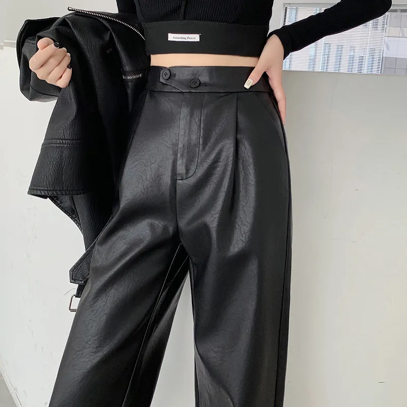 PU Wash Leather Pants Women New Autumn High Wasit Loose Casual Wide Leg Trousers Female s490
PU Wash Leather Pants Women New Autumn High Wasit Loose Casual Wide Leg Trousers Female s490