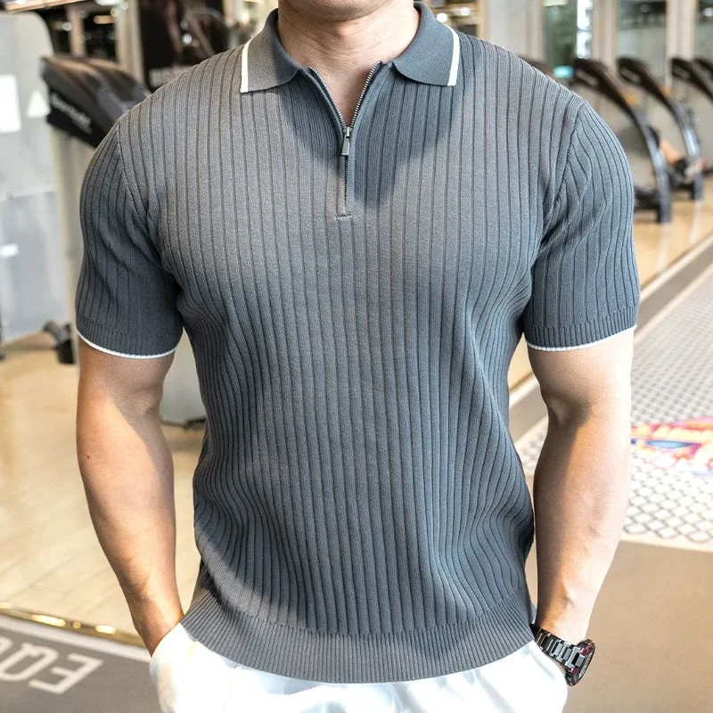 High Quality Ice Silk Knitted Polo Shirt Men Summer Short Sleeve Half Zip Lapel T-shirt Elastic Slim Casual Business Polo Shirts
High Quality Ice Silk Knitted Polo Shirt Men Summer Short Sleeve Half Zip Lapel T-shirt Elastic Slim Casual Business Polo Shirts