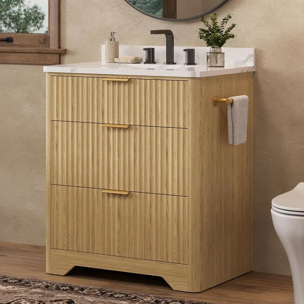 Туалетный столик для ванной комнаты с керамической раковиной, отдельно стоящий шкаф для раковины с 2 ящиками и 1 откидным ящиком, текстурой под дерево, фермерский дом
Туалетный столик для ванной комнаты с керамической раковиной, отдельно стоящий шкаф для раковины с 2 ящиками и 1 откидным ящиком, текстурой под дерево, фермерский дом