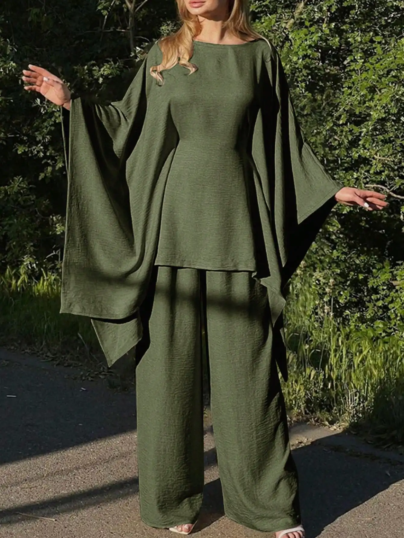Women Casual Elegant Batwing Sleeve Loose Two Piece Set Spring
Women Casual Elegant Batwing Sleeve Loose Two Piece Set Spring