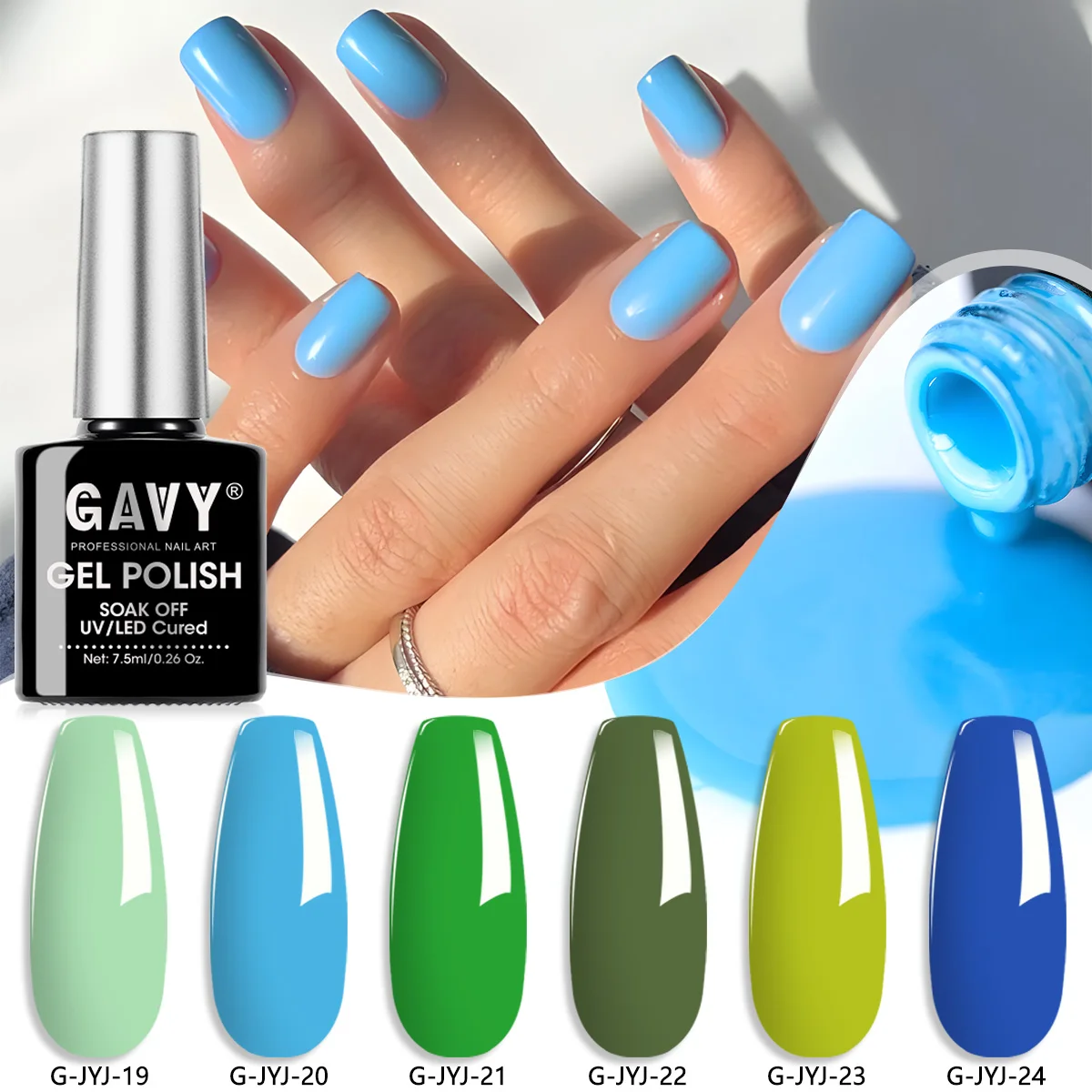 Набор гель-лаков GAVY, 6 штук, серия Green & Blue - Весенне-летний набор гель-лаков мятно-зеленого и небесно-голубого цветов для УФ/LED-ламп, полуперманентный, снимаемый замачиванием
Набор гель-лаков GAVY, 6 штук, серия Green & Blue - Весенне-летний набор гель-лаков мятно-зеленого и небесно-голубого цветов для УФ/LED-ламп, полуперманентный, снимаемый замачиванием