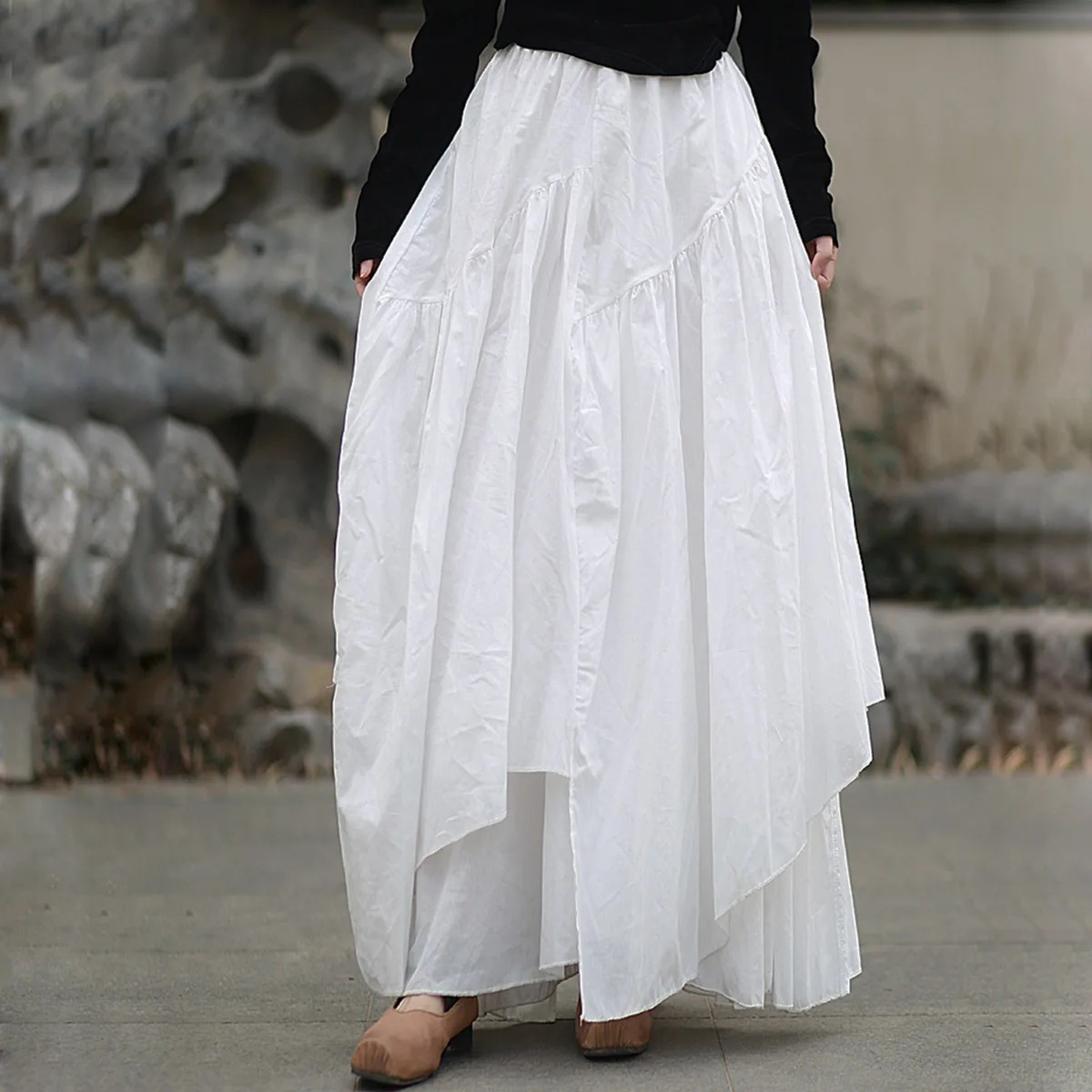 Women Flowy lrregular Ruffle Boho Long Skirt Summer Double-layer Cotton Elastic Waist Leisure Maxi Skirt Beach Going Out Outfits
Women Flowy lrregular Ruffle Boho Long Skirt Summer Double-layer Cotton Elastic Waist Leisure Maxi Skirt Beach Going Out Outfits