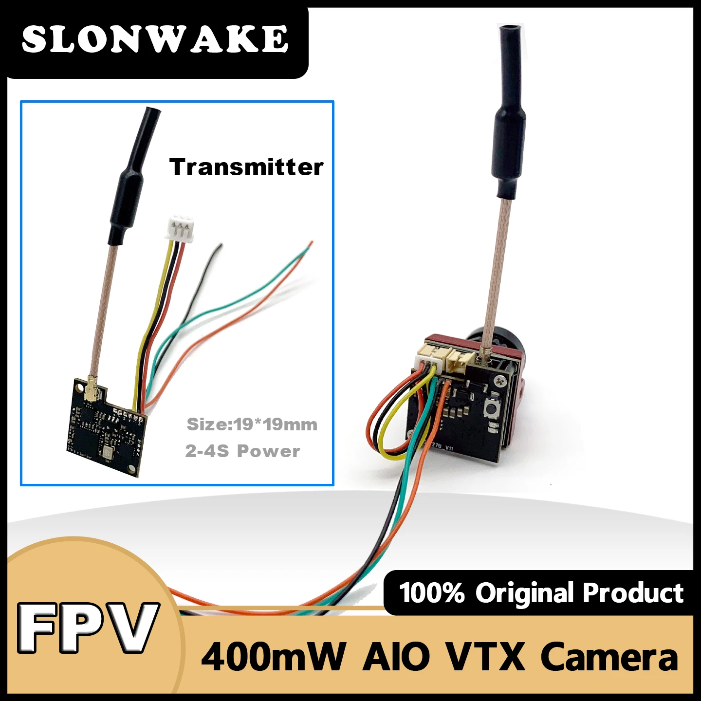 SLONWAKE 5.8g 48CH 25/200/400mW adjustable transmitter AIO VTX Camera CMOS 1500TVL B19 130° angle for Remote Control Aircraft
SLONWAKE 5.8g 48CH 25/200/400mW adjustable transmitter AIO VTX Camera CMOS 1500TVL B19 130° angle for Remote Control Aircraft