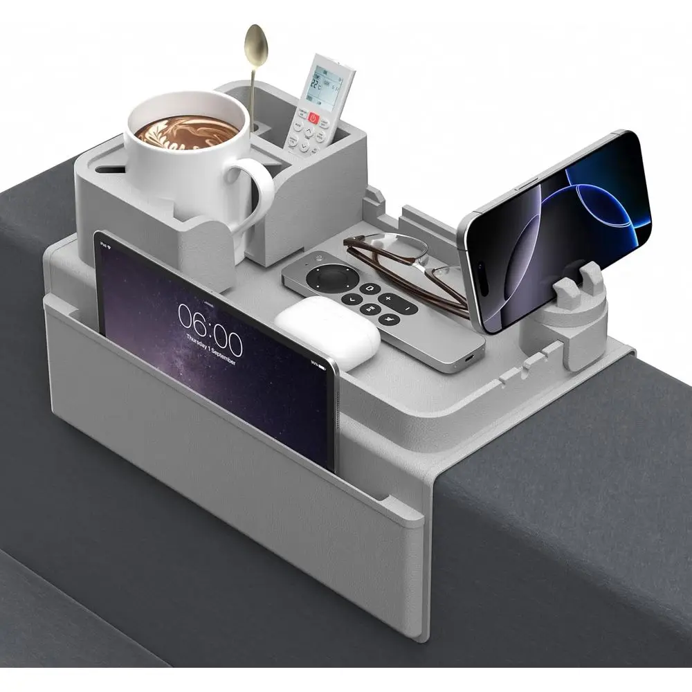 Серый подлокотник для дивана, поднос для напитков и закусок с противоскользящей ручкой и карманами для пульта дистанционного управления и телефона
Серый подлокотник для дивана, поднос для напитков и закусок с противоскользящей ручкой и карманами для пульта дистанционного управления и телефона