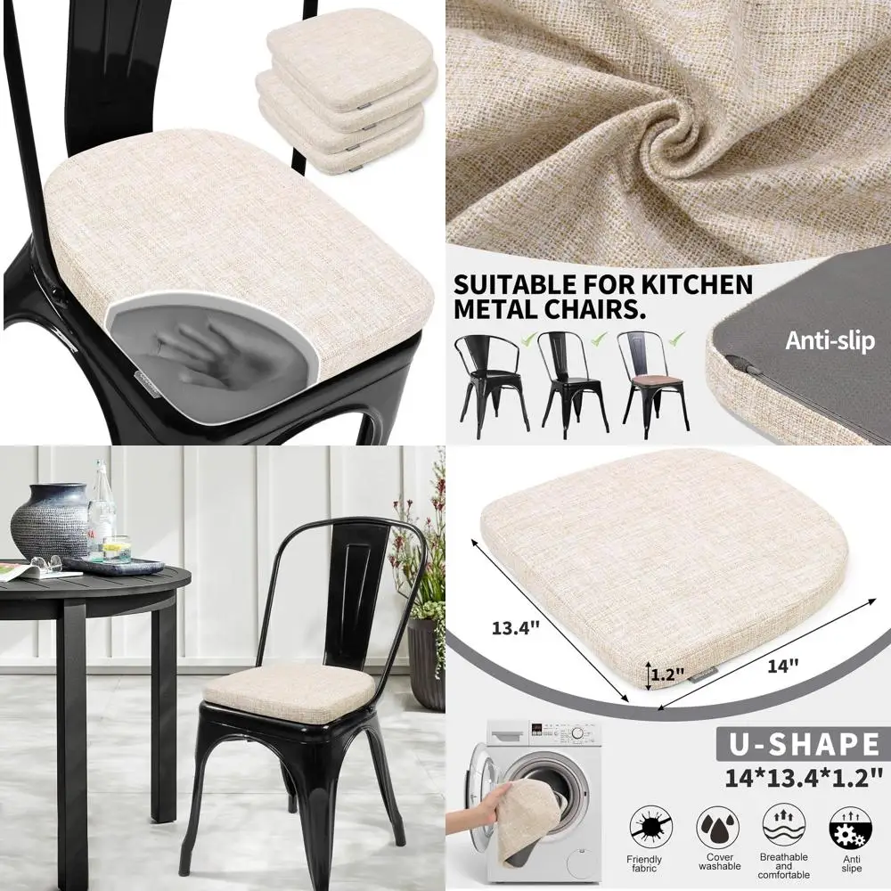 14 Metal Stackable Chair Cushions, 4-Piece Set, U-Shape Design, Beige for Kitchen or Bistro
14 Metal Stackable Chair Cushions, 4-Piece Set, U-Shape Design, Beige for Kitchen or Bistro