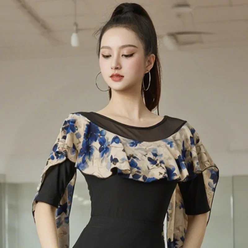 Floating Sleeves Ballroom Dance Tops Women'S Black Mesh Modern Dancing Top Adults Tango Latin Dance Practice Wear
Floating Sleeves Ballroom Dance Tops Women'S Black Mesh Modern Dancing Top Adults Tango Latin Dance Practice Wear