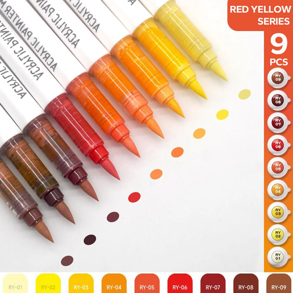 Acrylic Brush Markers Set, Assorted Pro Color Series Automatic Ink Control System Art Markers Set, 9 Count/Set
Acrylic Brush Markers Set, Assorted Pro Color Series Automatic Ink Control System Art Markers Set, 9 Count/Set