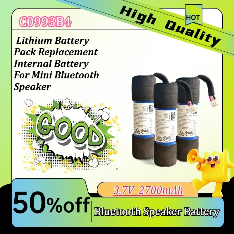 3.7V 2700mAh C0993B4 Lithium Battery Pack Replacement Internal Battery for Mini Bluetooth Speaker
3.7V 2700mAh C0993B4 Lithium Battery Pack Replacement Internal Battery for Mini Bluetooth Speaker