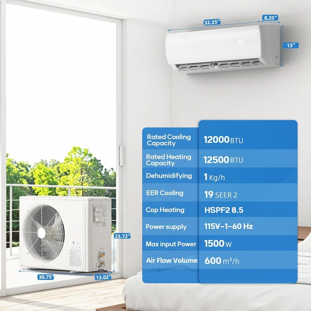 12000BTU Mini Split Air Conditioner Heat Pump 19 SEER2 Inverter Compressor AC Unit for Rooms up to 750 Sq. Ft. Customized
12000BTU Mini Split Air Conditioner Heat Pump 19 SEER2 Inverter Compressor AC Unit for Rooms up to 750 Sq. Ft. Customized