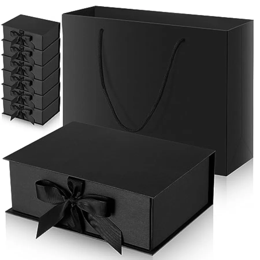 Father's Day, Mom, Teacher, Birthday, Wedding gifts: 10-piece black collapsible gift boxes 9.8 x 7 x 3.3 in with lids and ribbo
Father's Day, Mom, Teacher, Birthday, Wedding gifts: 10-piece black collapsible gift boxes 9.8 x 7 x 3.3 in with lids and ribbo
