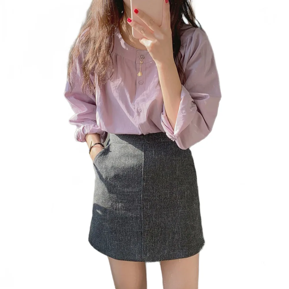 2023 Korean Chic Autumn Purple Round Neck Single Breasted Shirt Office Ladies Casual Loose Long Sleeves Blouse Shirts Tops
2023 Korean Chic Autumn Purple Round Neck Single Breasted Shirt Office Ladies Casual Loose Long Sleeves Blouse Shirts Tops