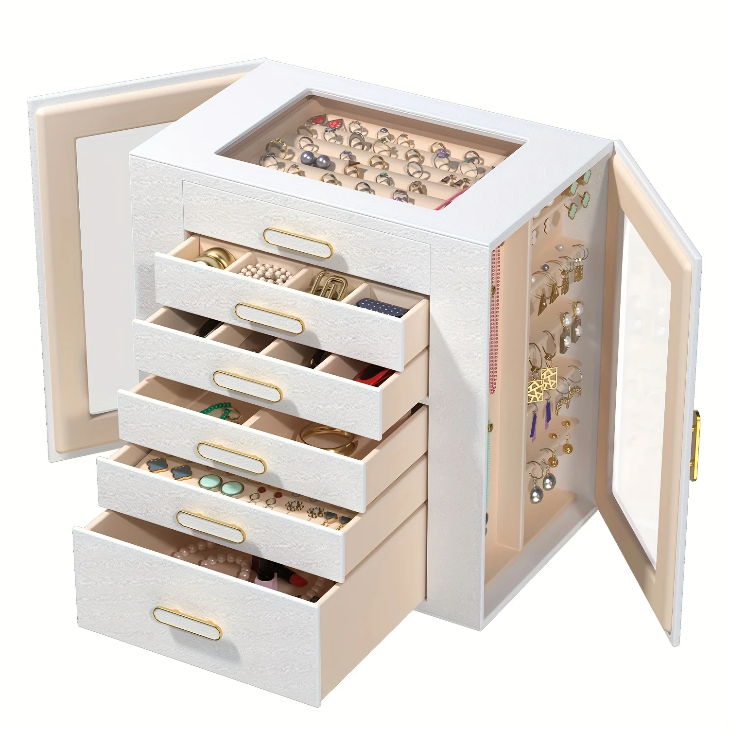 Spacious Jewelry Organizer Featuring 6 Drawers And 2 Side Compartments, Faux Leather Storage Case for Women And
Spacious Jewelry Organizer Featuring 6 Drawers And 2 Side Compartments, Faux Leather Storage Case for Women And