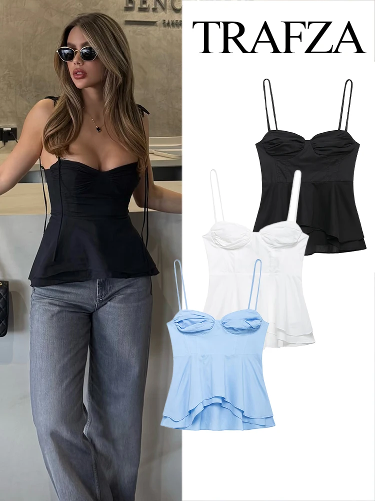 TRAFZA Women Summer Fashion Sexy Side Zipper Backless Corset Style Sling Top Female Elegant Sleeveless Solid Pleated Short Top
TRAFZA Women Summer Fashion Sexy Side Zipper Backless Corset Style Sling Top Female Elegant Sleeveless Solid Pleated Short Top