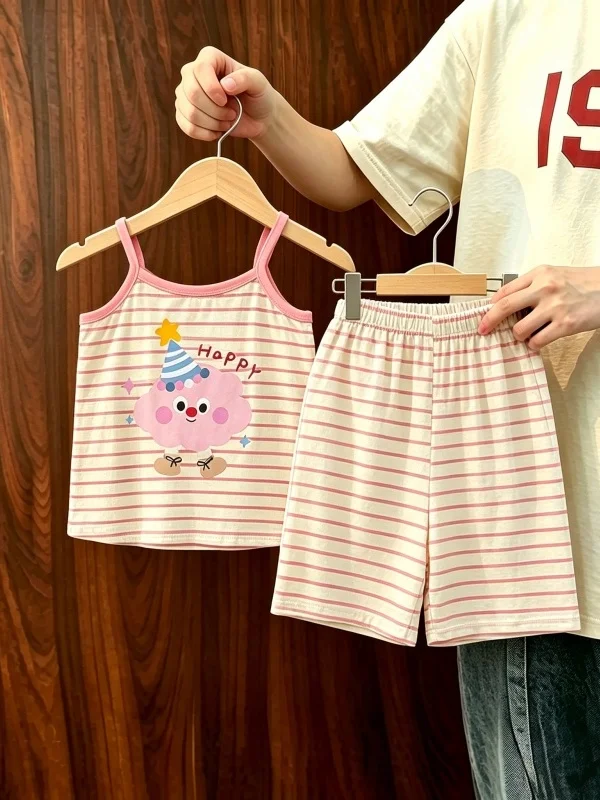 Girls' Summer Sleepwear Cartoon Striped Modal Home Clothes Set with Strap Vest And Shorts Two-Piece Set Baby Casual Sportswear
Girls' Summer Sleepwear Cartoon Striped Modal Home Clothes Set with Strap Vest And Shorts Two-Piece Set Baby Casual Sportswear
