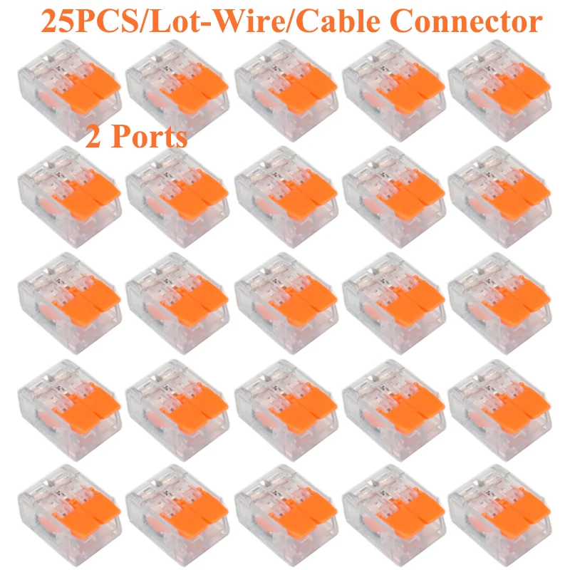25 шт., 2-контактный разъем для кабеля низкого напряжения, быстрый беспаечный разъем для сращивания проводов, электрические аксессуары
25 шт., 2-контактный разъем для кабеля низкого напряжения, быстрый беспаечный разъем для сращивания проводов, электрические аксессуары