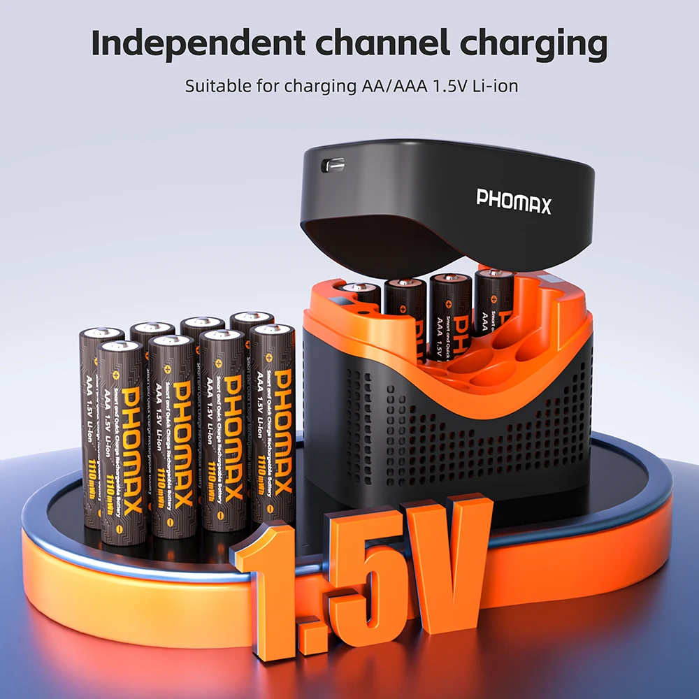 PHOMAX Rechargeable Lithium Battery & New 12 Slot Fast Battery Charger 1.5V AAA 1110mWh Batteries for Mouse Remote Contro Toys
PHOMAX Rechargeable Lithium Battery & New 12 Slot Fast Battery Charger 1.5V AAA 1110mWh Batteries for Mouse Remote Contro Toys