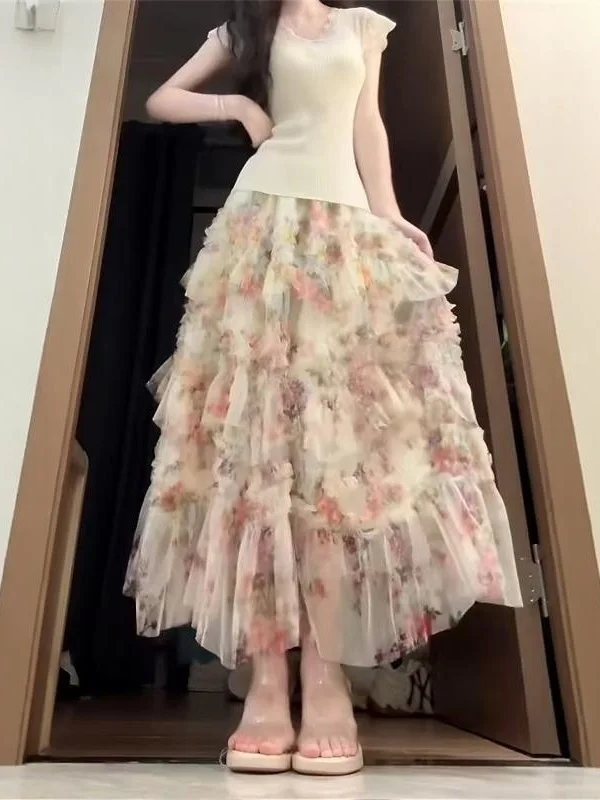 Elegant Romantic Print Lace Cake Skirt High Waist Slimming Gathers Half-length Women's Set Stylish Summer Fashion
Elegant Romantic Print Lace Cake Skirt High Waist Slimming Gathers Half-length Women's Set Stylish Summer Fashion