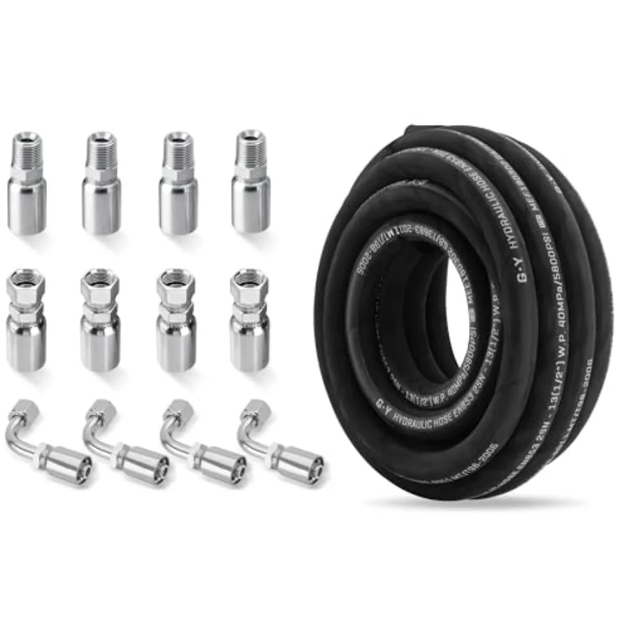 25FT 1/2 Hydraulic Hose with 12PCS Fittings SAE 100 R2AT 2-Wire Braided 5800 PSI JIC Female NPTF Male 90 Elbow Black
25FT 1/2 Hydraulic Hose with 12PCS Fittings SAE 100 R2AT 2-Wire Braided 5800 PSI JIC Female NPTF Male 90 Elbow Black