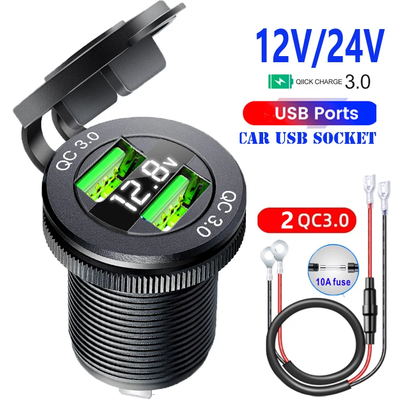 Dual QC 3.0 Dual USB Fast Car Charger Socket 12V/24V waterproof with LED Voltage Display Car Quckly Charge Adapter Power Outlet
Dual QC 3.0 Dual USB Fast Car Charger Socket 12V/24V waterproof with LED Voltage Display Car Quckly Charge Adapter Power Outlet