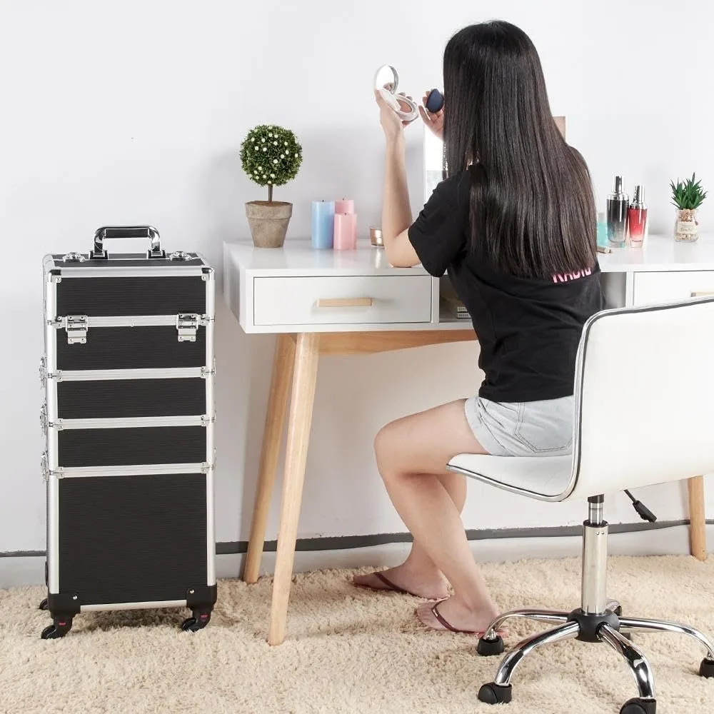 4 in 1 Professional Rolling Makeup Case Large Cosmetic Train Case Organizer, Makeup Travel Box with Removeable Wheels
4 in 1 Professional Rolling Makeup Case Large Cosmetic Train Case Organizer, Makeup Travel Box with Removeable Wheels