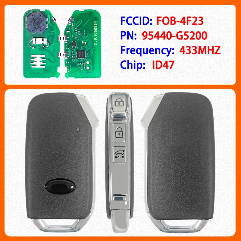 CN051102 Aftermarket 3 Buttons Smart Remote Key PN 95440-G5200 FCC FOB-4F23 47 Chip 434MHz Keyless Go For Kia Niro 2019-2021
CN051102 Aftermarket 3 Buttons Smart Remote Key PN 95440-G5200 FCC FOB-4F23 47 Chip 434MHz Keyless Go For Kia Niro 2019-2021