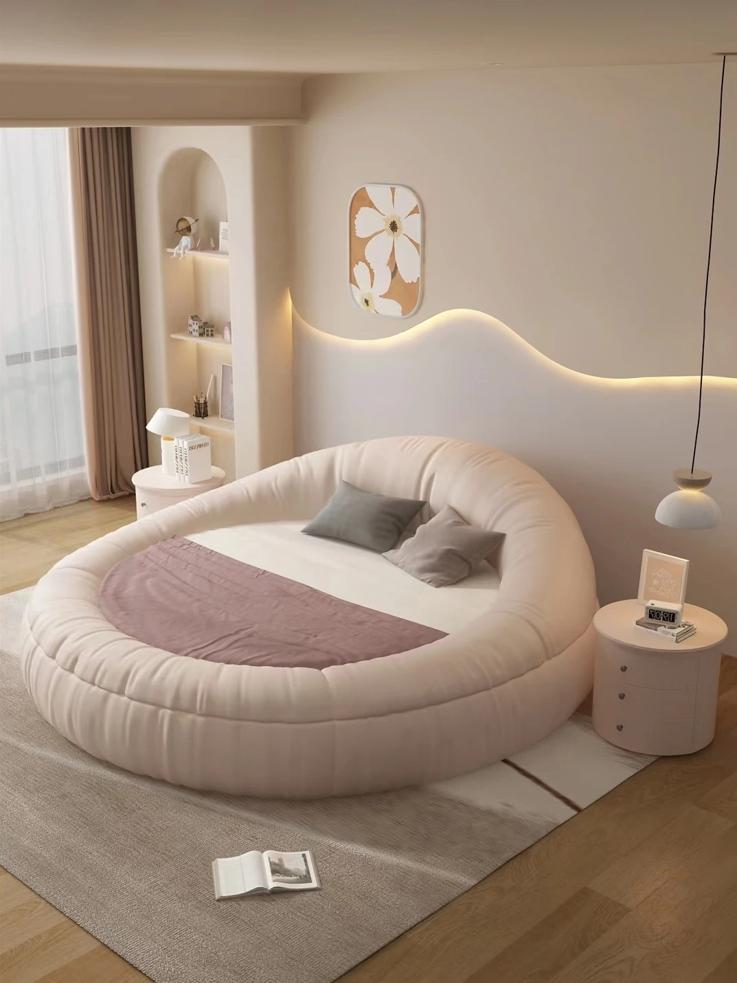 Round bed modern simple double master bedroom technology cloth cream wind soft bag backrest high-end hotel romantic c
Round bed modern simple double master bedroom technology cloth cream wind soft bag backrest high-end hotel romantic c