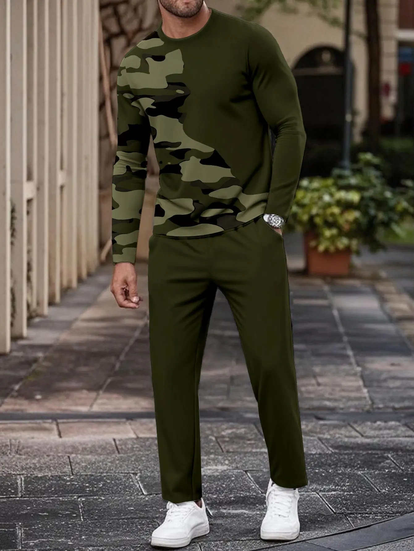 2-piece set, European and American men's fashionable sports long-sleeved top and long pants set
2-piece set, European and American men's fashionable sports long-sleeved top and long pants set