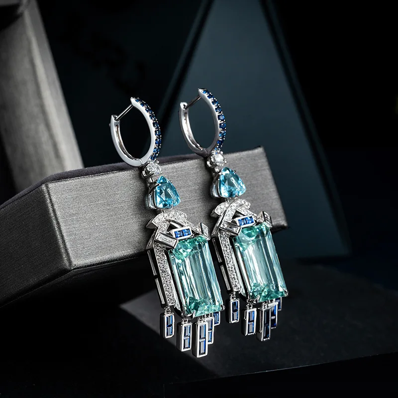 Long Style Design Silver Color Simulation Aquamarine Gemstone Earrings Women's Bride Wedding Fine Jewelry For Women Gifts
Long Style Design Silver Color Simulation Aquamarine Gemstone Earrings Women's Bride Wedding Fine Jewelry For Women Gifts