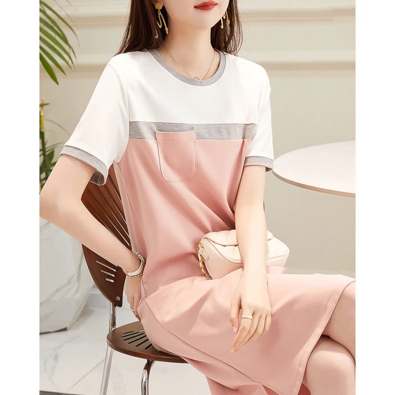 Casual Simple Color Blo Straight Midi Dr Women Summer Loose Belly Covering Slimming T-irt Dr Korean Sle Commute
Casual Simple Color Blo Straight Midi Dr Women Summer Loose Belly Covering Slimming T-irt Dr Korean Sle Commute