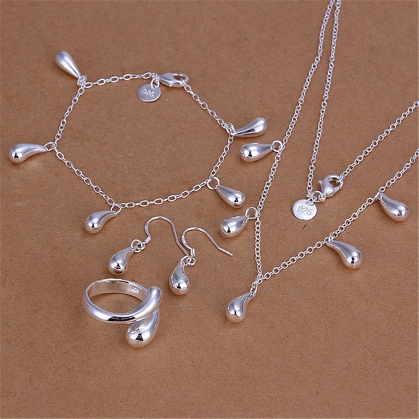 925 Sterling Silver fashion Water drop Bracelet necklace earrings rings Jewelry set for women luxury Party Christmas Gifts
925 Sterling Silver fashion Water drop Bracelet necklace earrings rings Jewelry set for women luxury Party Christmas Gifts