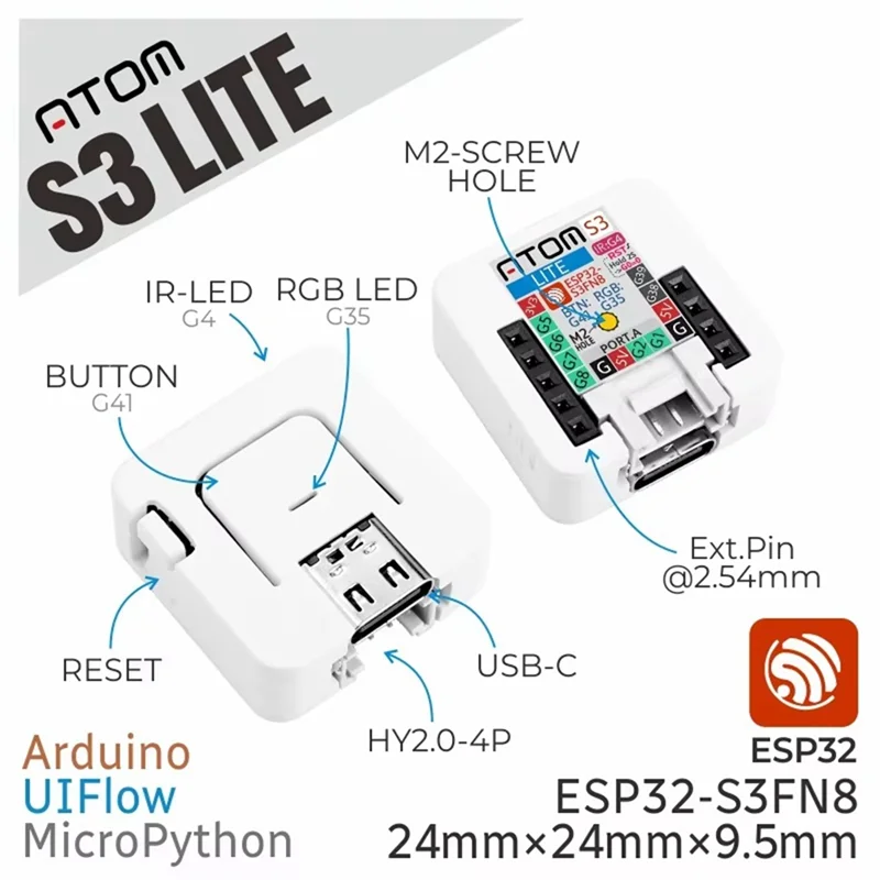 A45F-ATOMS3 Lite ESP32S3 Dev Kit ESP32-S3 Programmable Controller Embedded Iot Application Developed Based On ESP32-S3FN8
A45F-ATOMS3 Lite ESP32S3 Dev Kit ESP32-S3 Programmable Controller Embedded Iot Application Developed Based On ESP32-S3FN8