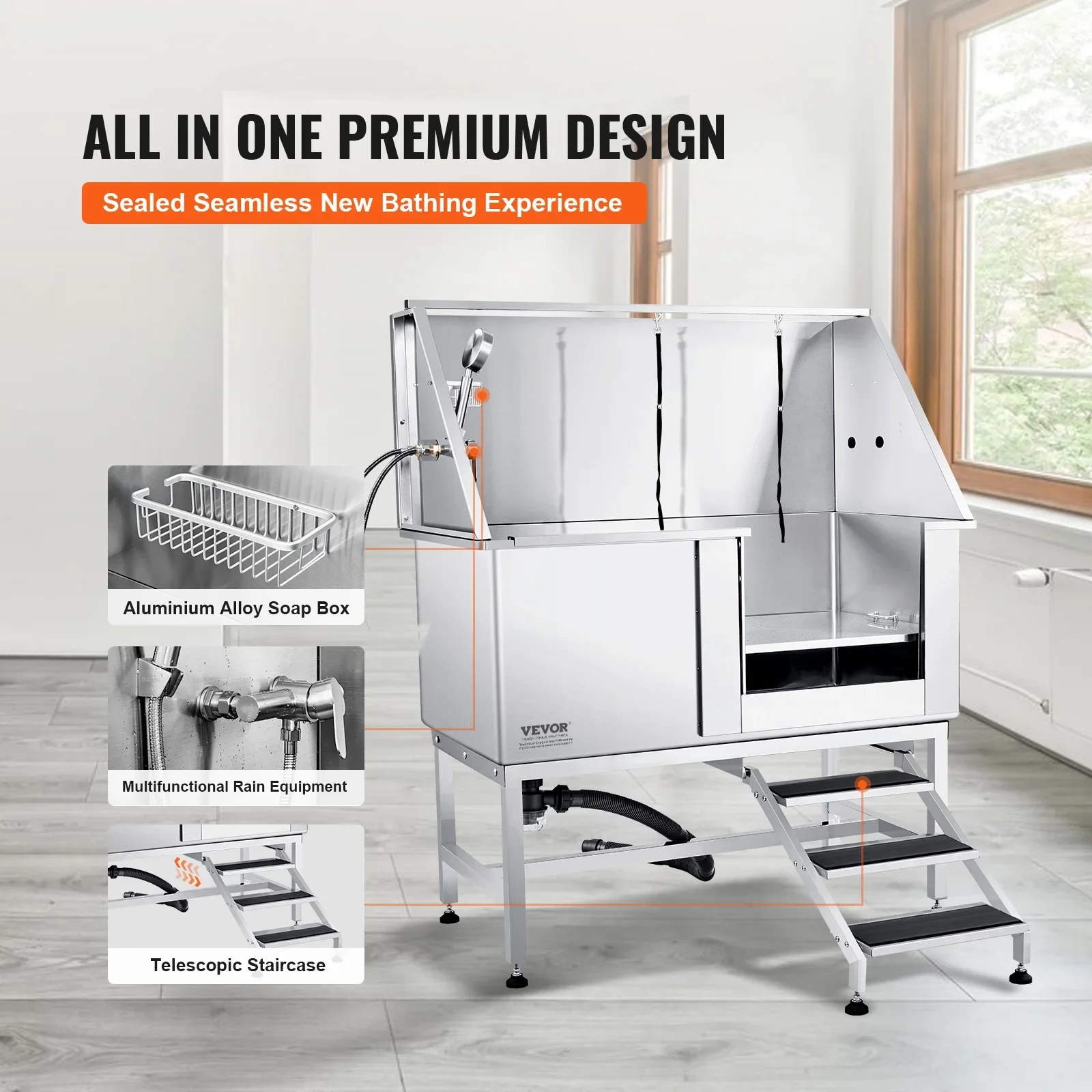 50-дюймовая раковина для мытья домашних животных — ванна для ухода за собаками из нержавеющей стали со лестницей и смесителем для дома и салона
50-дюймовая раковина для мытья домашних животных — ванна для ухода за собаками из нержавеющей стали со лестницей и смесителем для дома и салона