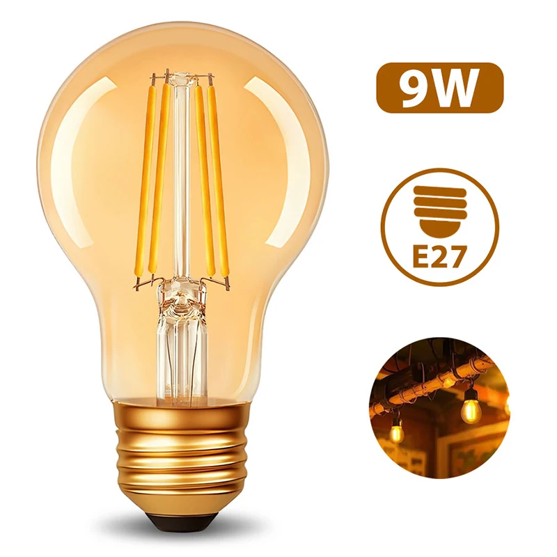 Retro Edison Bulb E27 AC 110V 9W Vintage Glass Lamp A60 Led Filament Light Antique Bulb Home Decor
Retro Edison Bulb E27 AC 110V 9W Vintage Glass Lamp A60 Led Filament Light Antique Bulb Home Decor