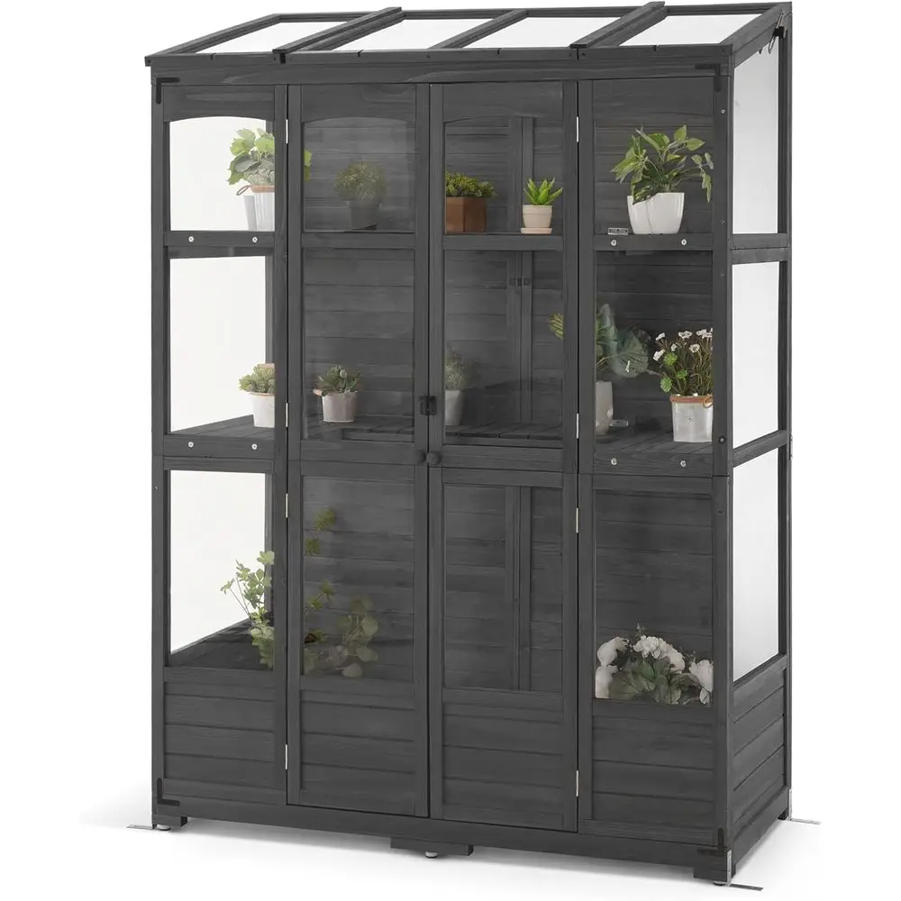 Outdoor Walk-in Greenhouse with Openable Roof and Lockable Door, Grey
Outdoor Walk-in Greenhouse with Openable Roof and Lockable Door, Grey